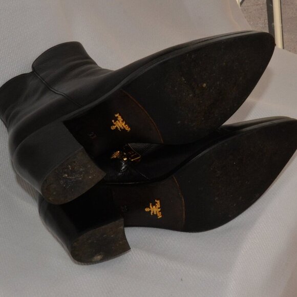 Prada Black Leather Heeled Boots Sz 9 - Picture 12 of 12